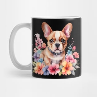 A baby french bulldog  decorated with beautiful watercolor flowers Mug